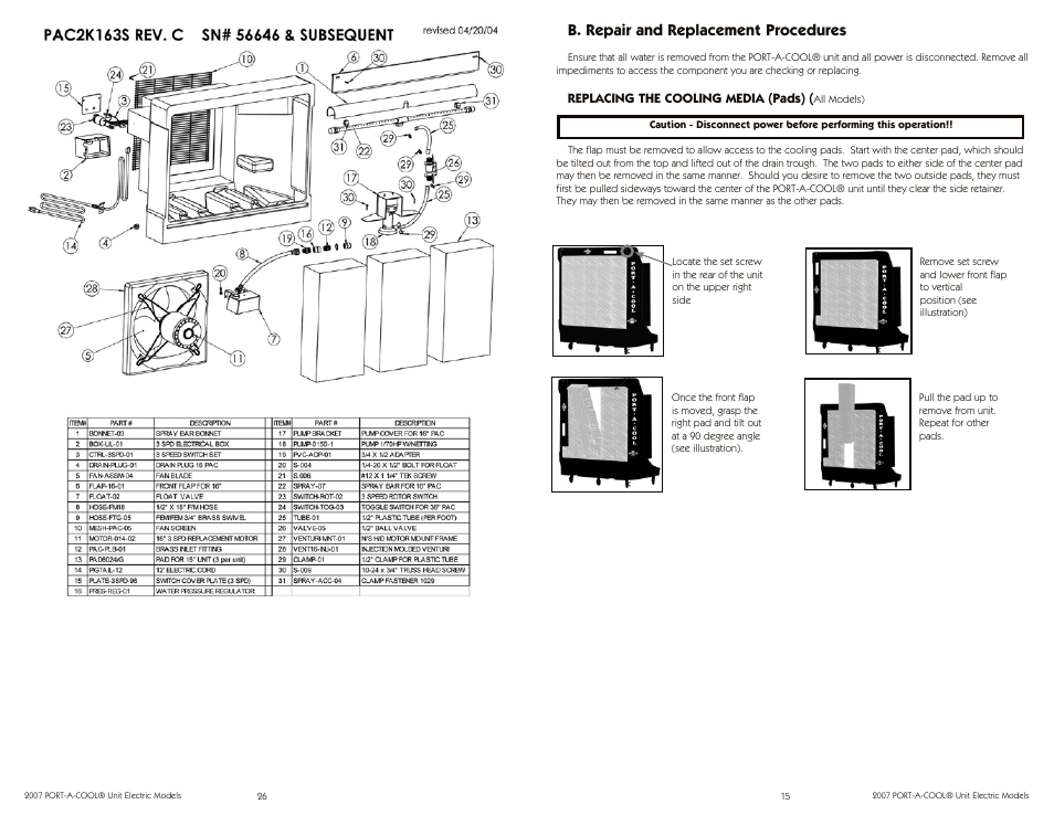 B. repair and replacement procedures | Port-A-Cool PAC2K163SHD User Manual | Page 15 / 20