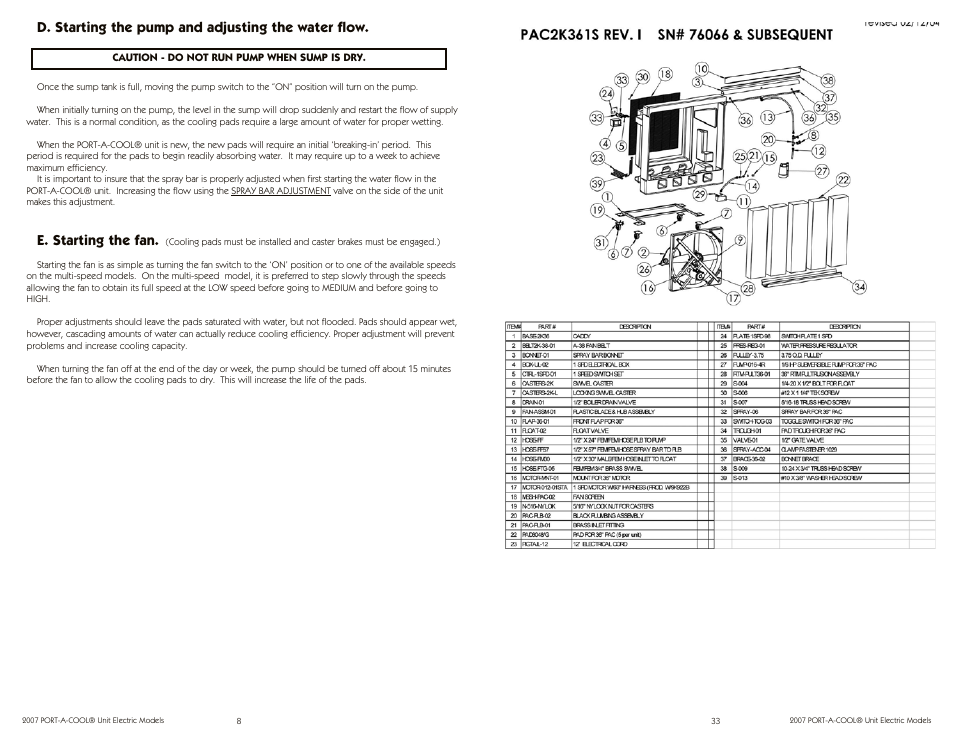 D. starting the pump and adjusting the water flow, E. starting the fan | Port-A-Cool PAC2K163SHD User Manual | Page 8 / 20