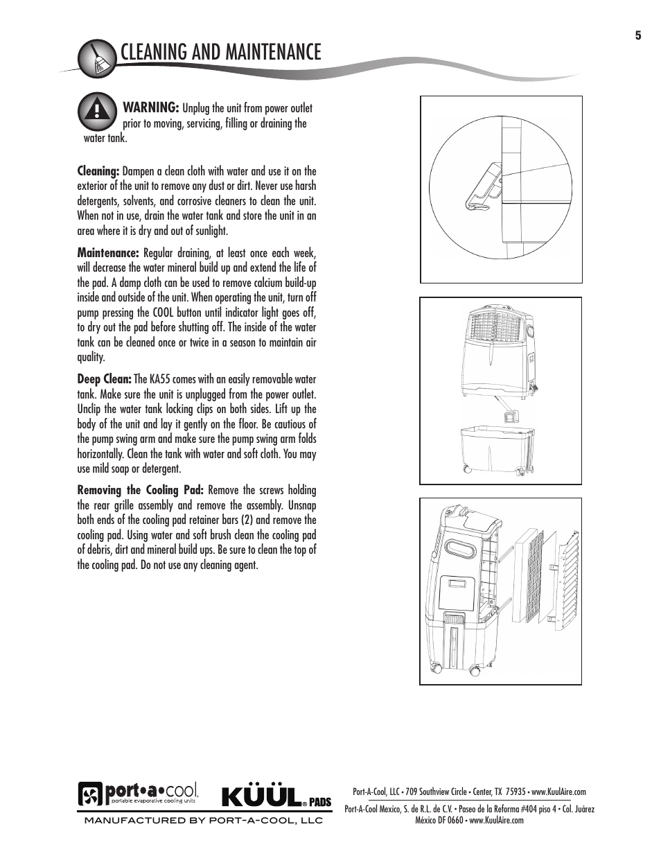 Warnings and safety rules, Location parts description | Port-A-Cool KA55 User Manual | Page 5 / 24