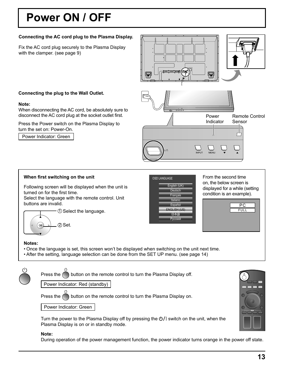 Power on / off | Pelican TH-50VX100U User Manual | Page 13 / 56