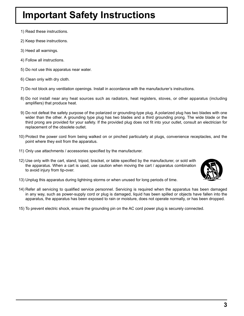 Important safety instructions | Pelican TH-50VX100U User Manual | Page 3 / 56