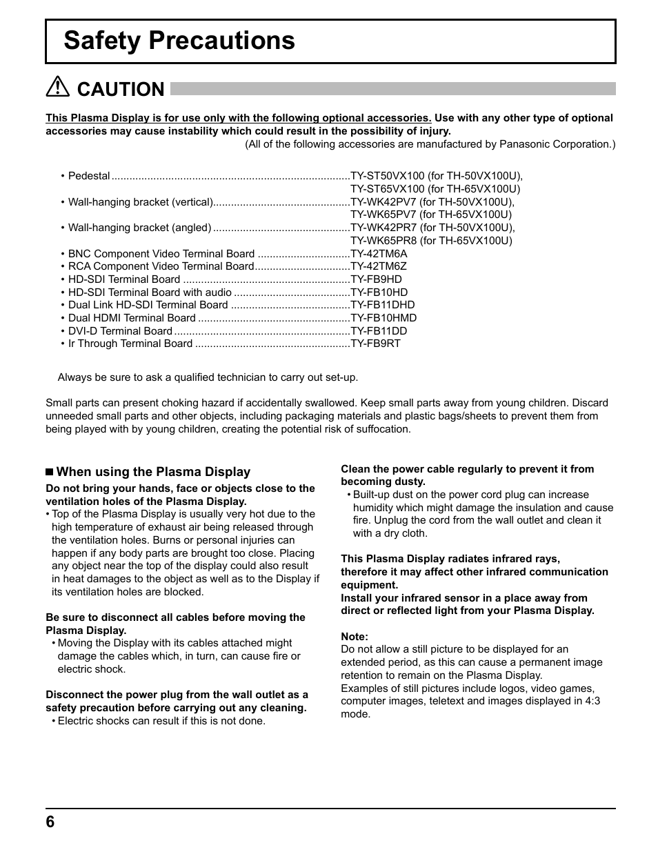 Safety precautions, Caution | Pelican TH-50VX100U User Manual | Page 6 / 56
