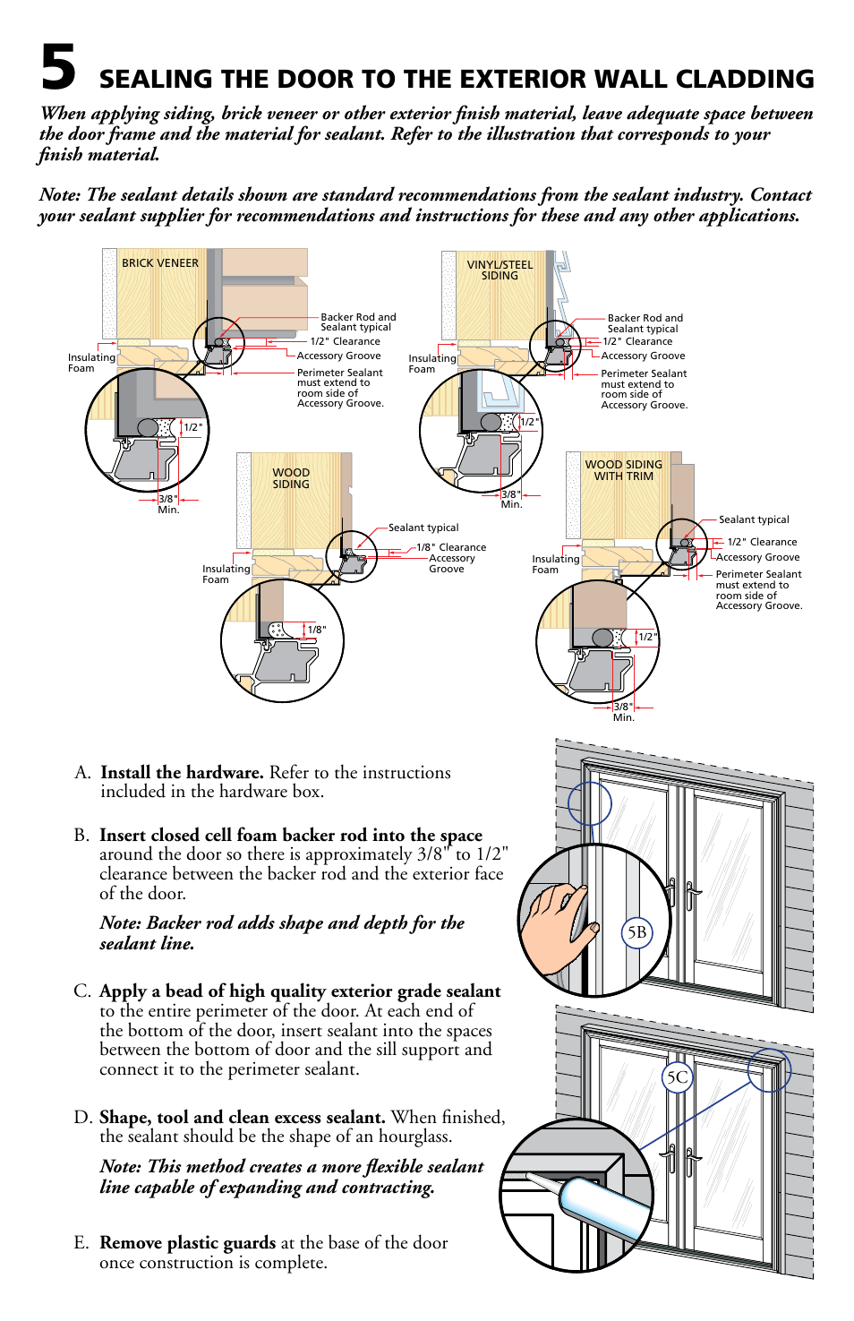 Sealing the door to the exterior wall cladding | Pella Clad Hinged patio Door With Adjustable HInges 80JJ0103 User Manual | Page 7 / 8