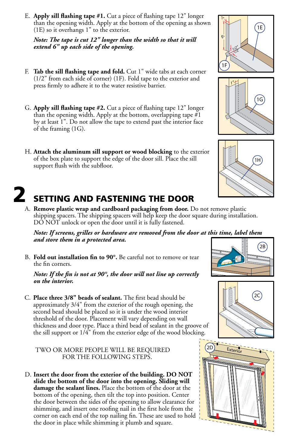 Setting and fastening the door | Pella Clad Hinged Patio Door 801V0101 User Manual | Page 3 / 8