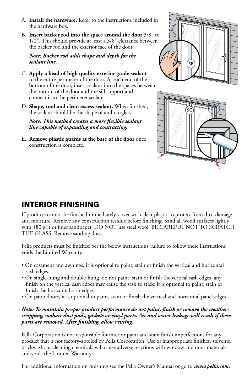 Interior finishing | Pella Clad Hinged Patio Door 801V0101 User Manual | Page 7 / 8