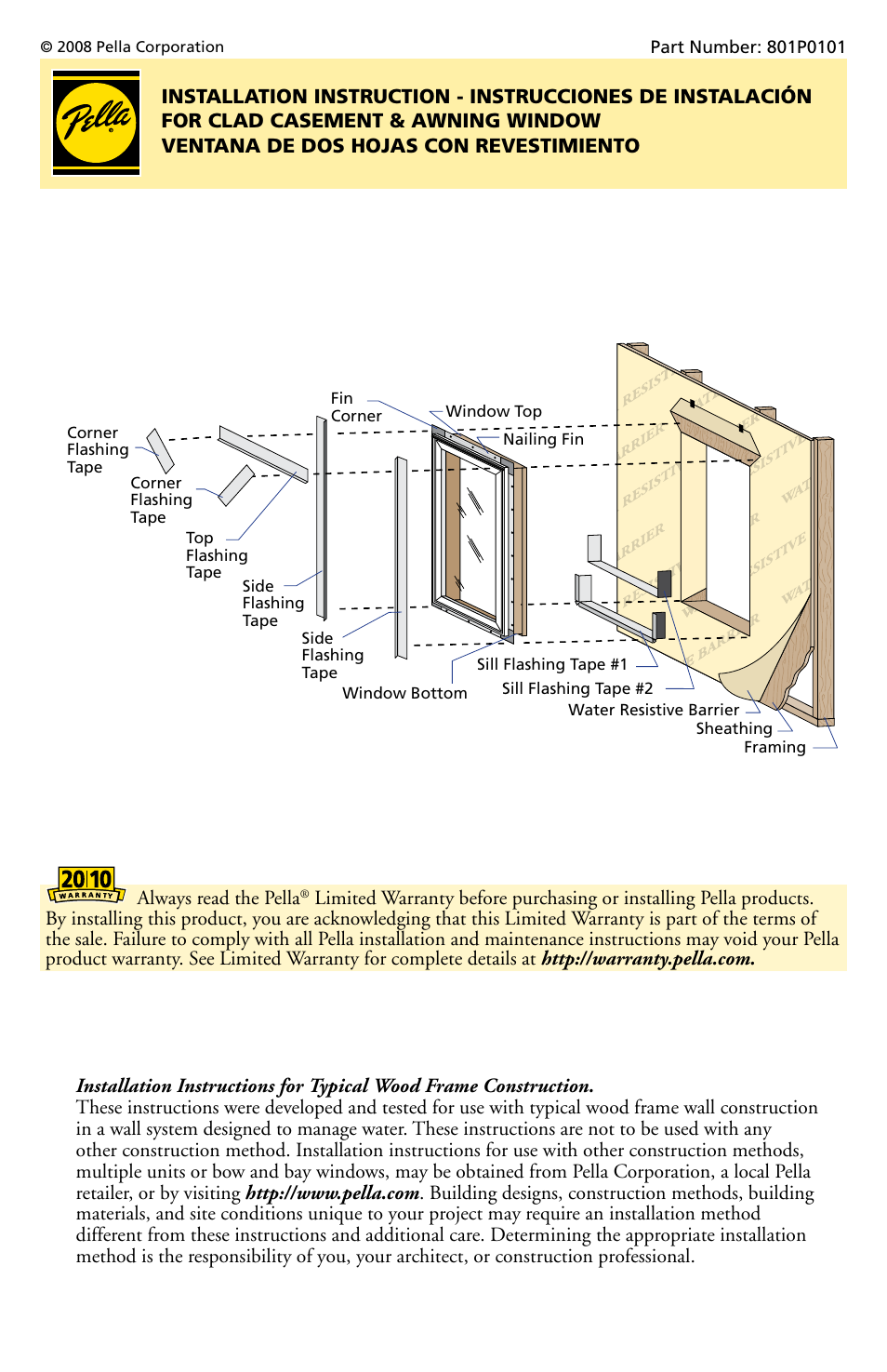 Pella Clad Casement & Awning Window 801P0101 User Manual | 8 pages