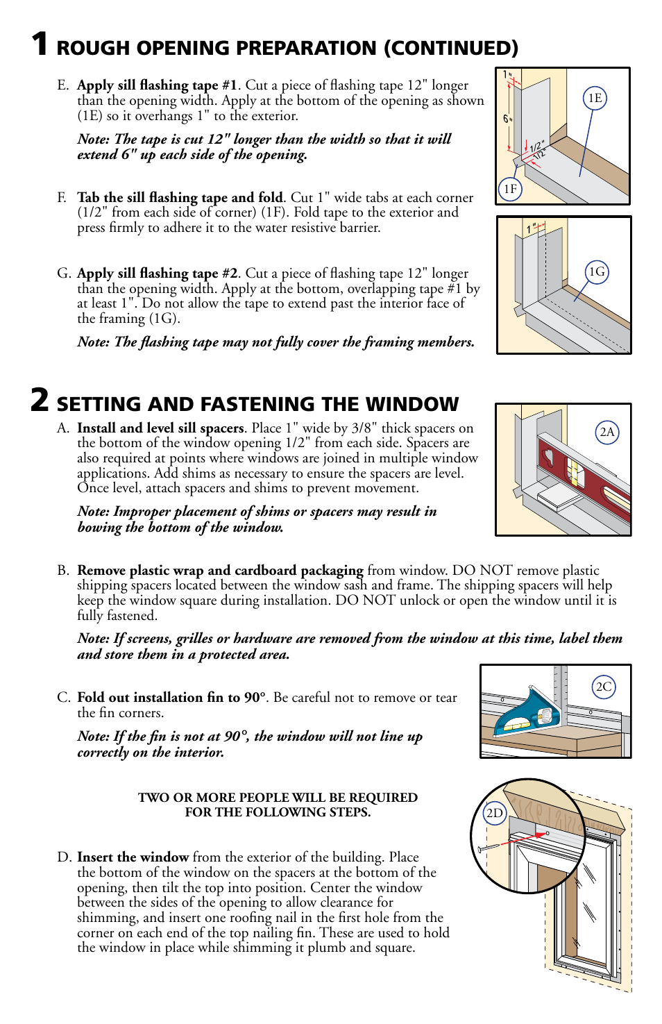 Setting and fastening the window, Rough opening preparation (continued) | Pella Clad Casement & Awning Window 801P0101 User Manual | Page 3 / 8