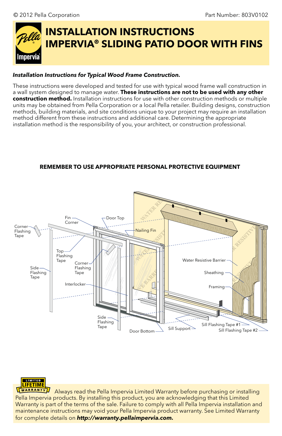 Pella Impervia Sliding Patio Door With Fins 803V0102 User Manual | 12 pages