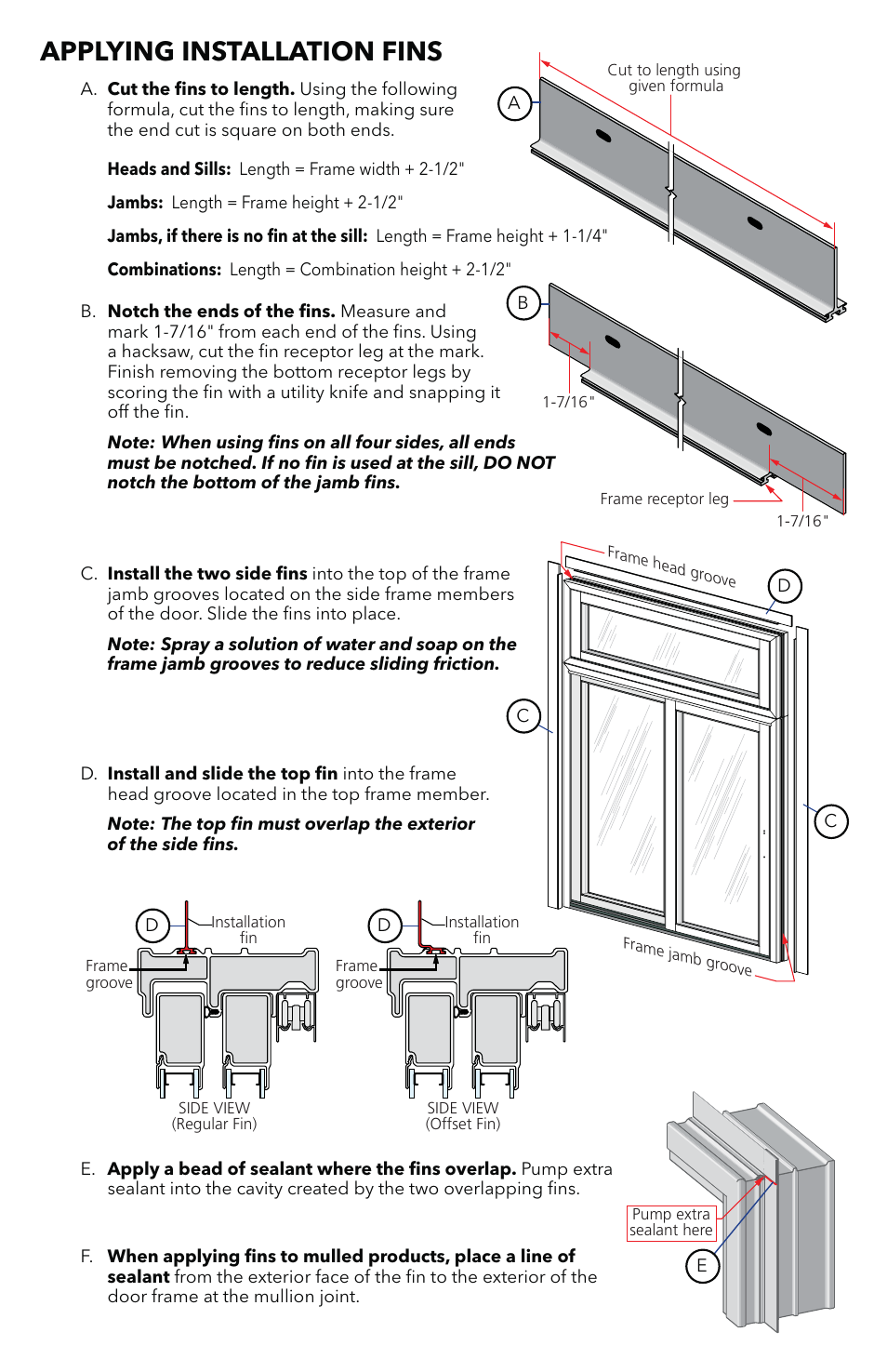 Applying installation fins | Pella Impervia Sliding Patio Door With Fins 803V0102 User Manual | Page 10 / 12