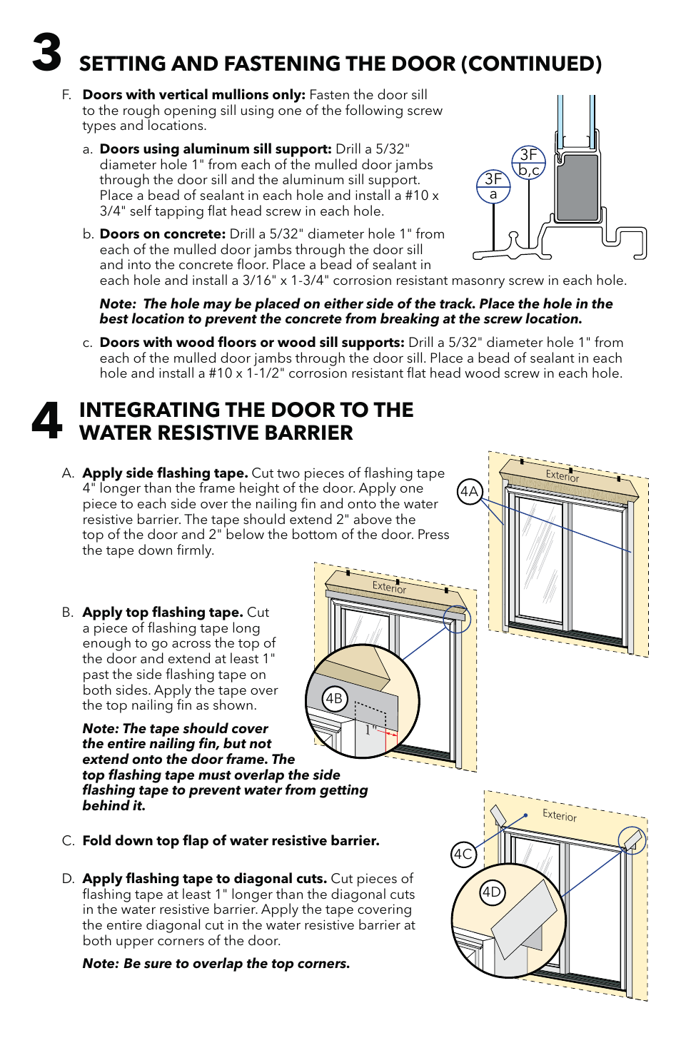 Setting and fastening the door (continued) | Pella Impervia Sliding Patio Door With Fins 803V0102 User Manual | Page 5 / 12