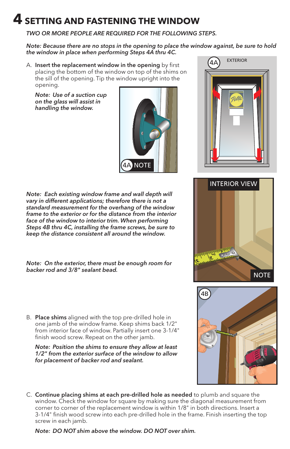 Setting and fastening the window | Pella 80WW0101 User Manual | Page 4 / 8