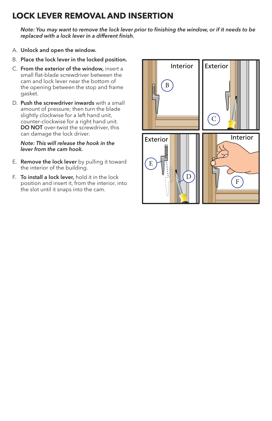 Lock lever removal and insertion | Pella 80WW0101 User Manual | Page 8 / 8