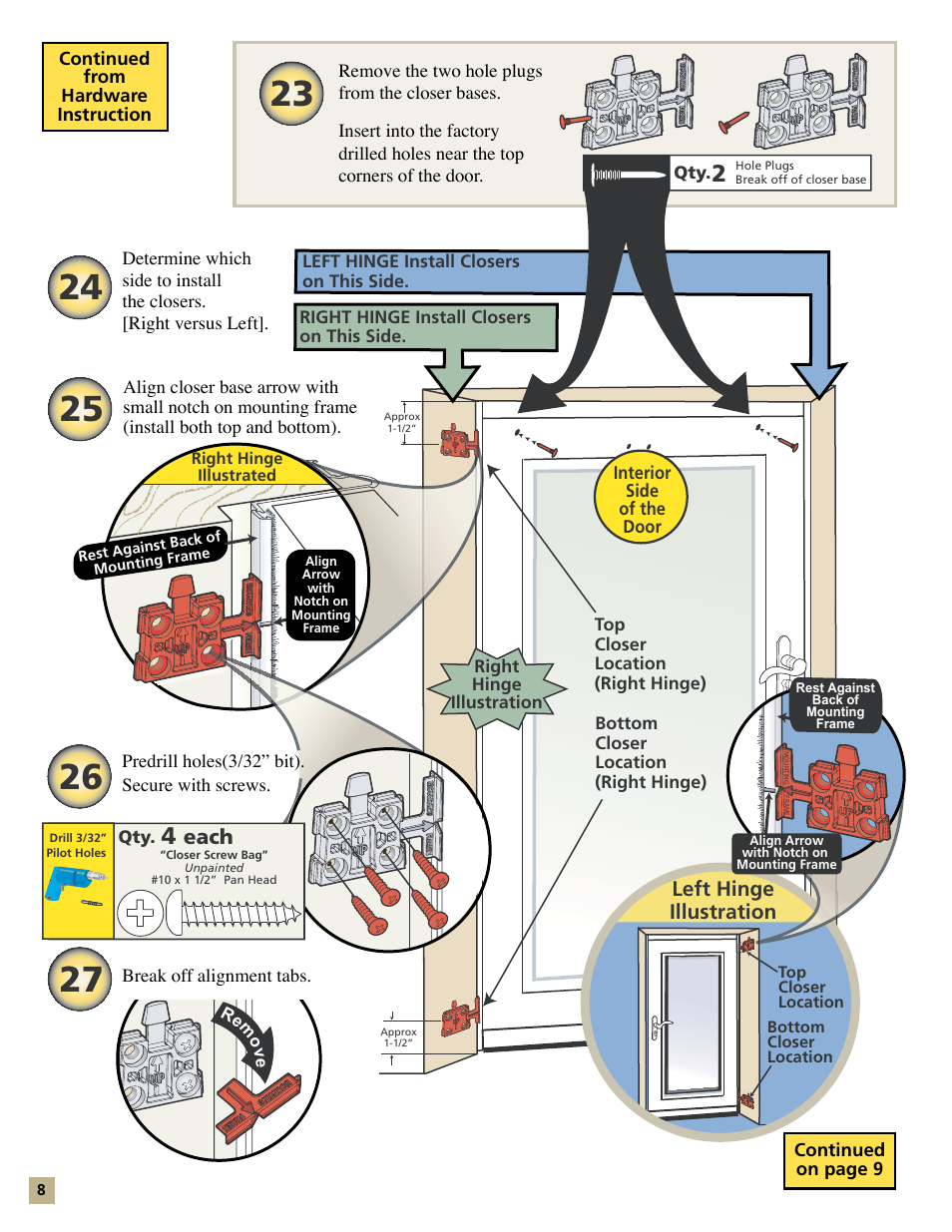 Left hinge illustration, Each | Pella Storm Door Models 35123 User Manual | Page 8 / 12