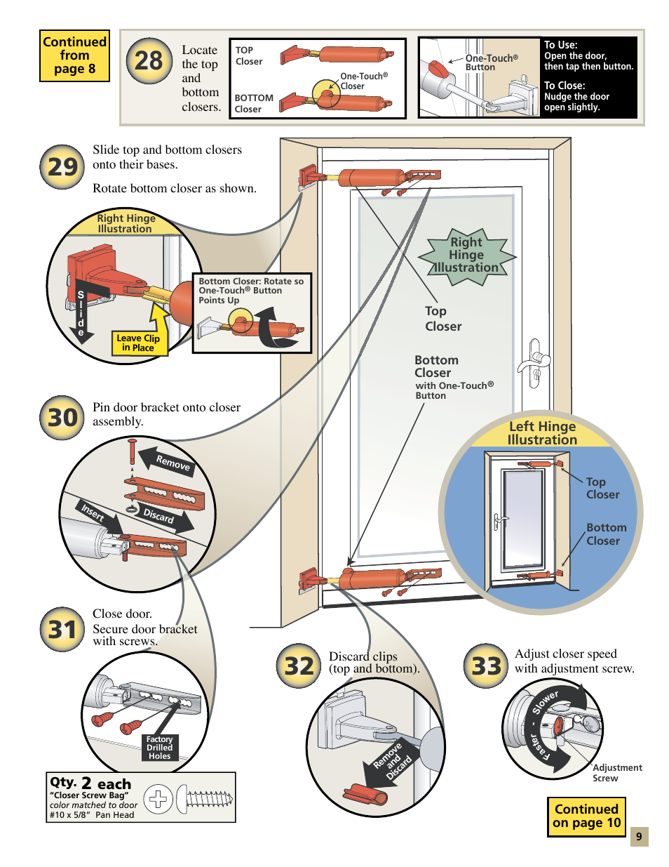 Left hinge illustration, Each | Pella Storm Door Models 35123 User Manual | Page 9 / 12