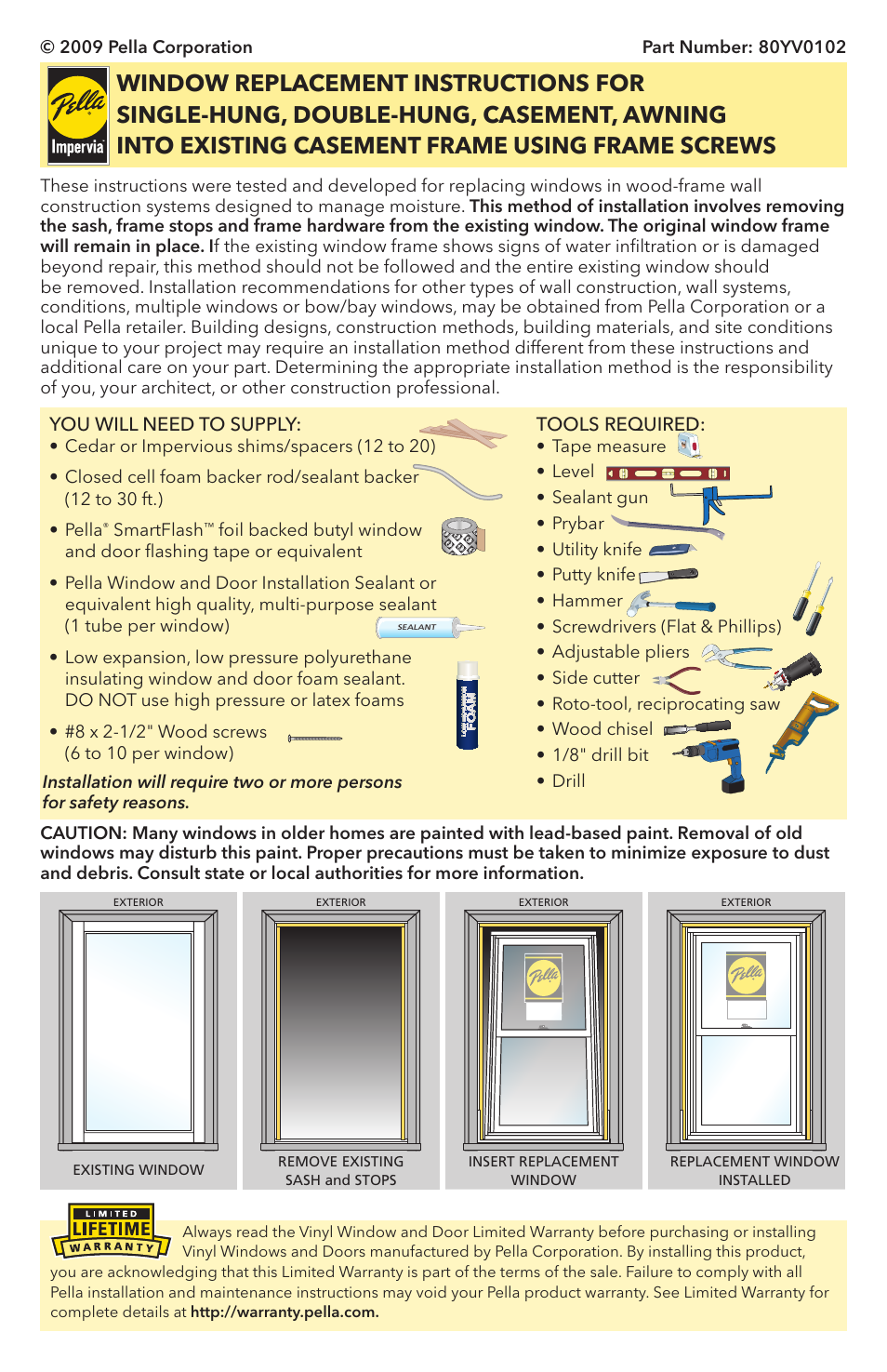 Pella Replacement Window 80YV0102 User Manual | 14 pages