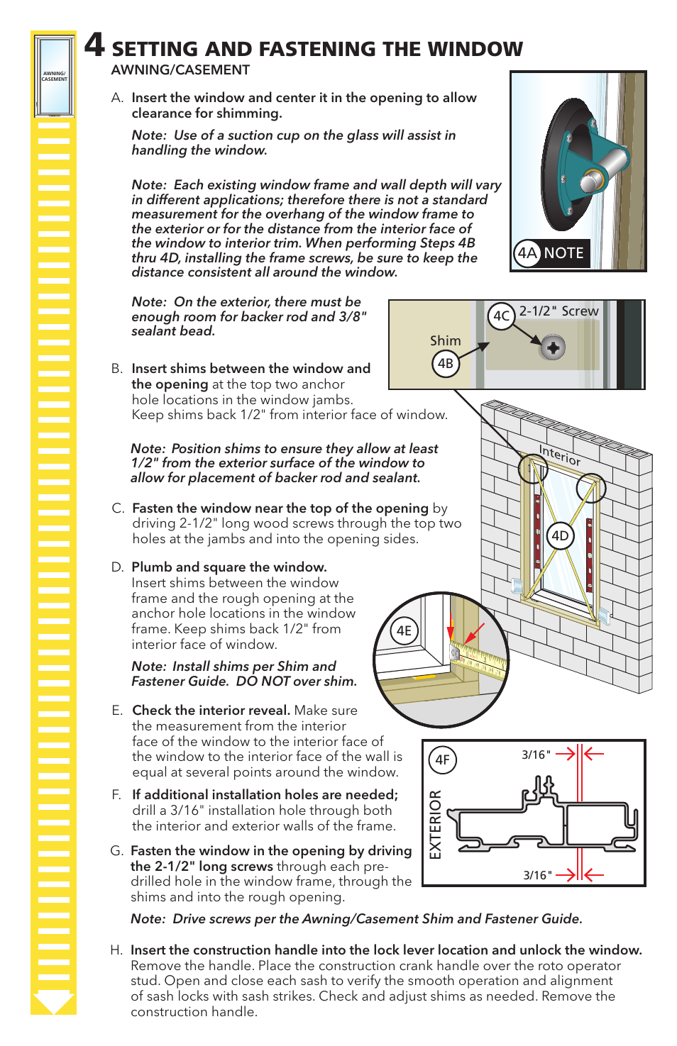 Setting and fastening the window | Pella Replacement Window 80YV0102 User Manual | Page 6 / 14