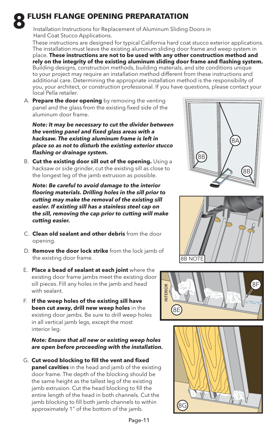 Flush flange opening preparatation | Pella V983492 User Manual | Page 11 / 16