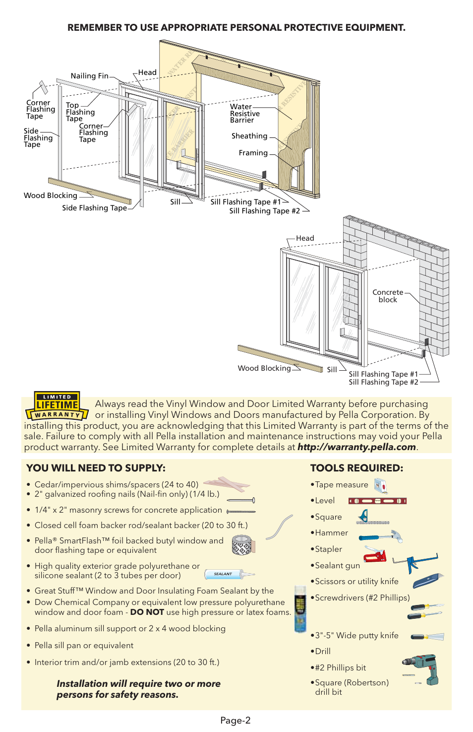 You will need to supply: tools required | Pella V983492 User Manual | Page 2 / 16