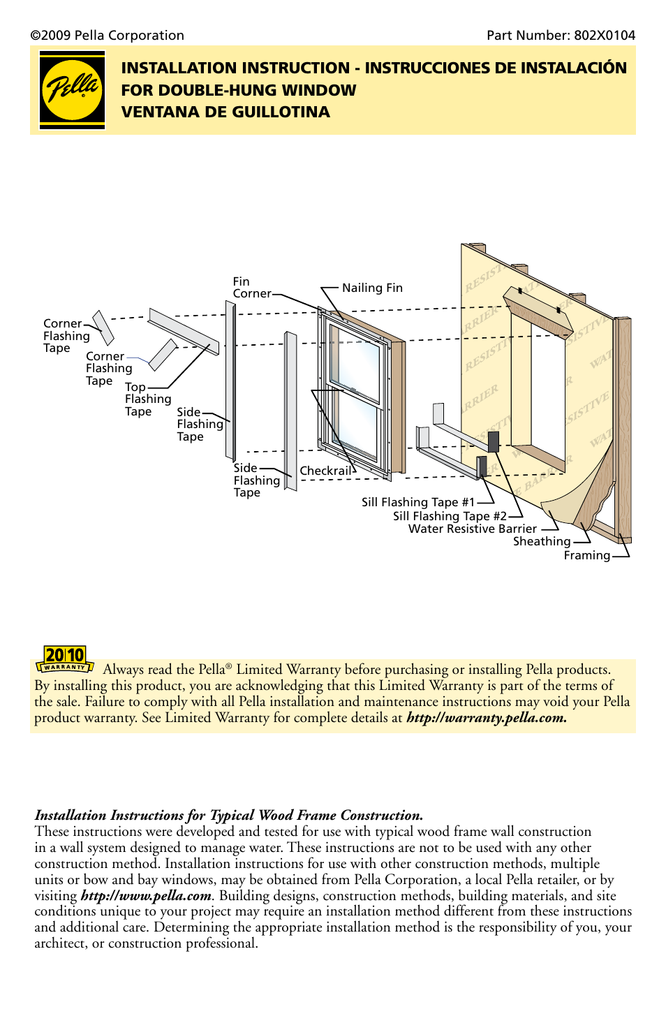 Pella Double-Hung Window 802X0104 User Manual | 8 pages