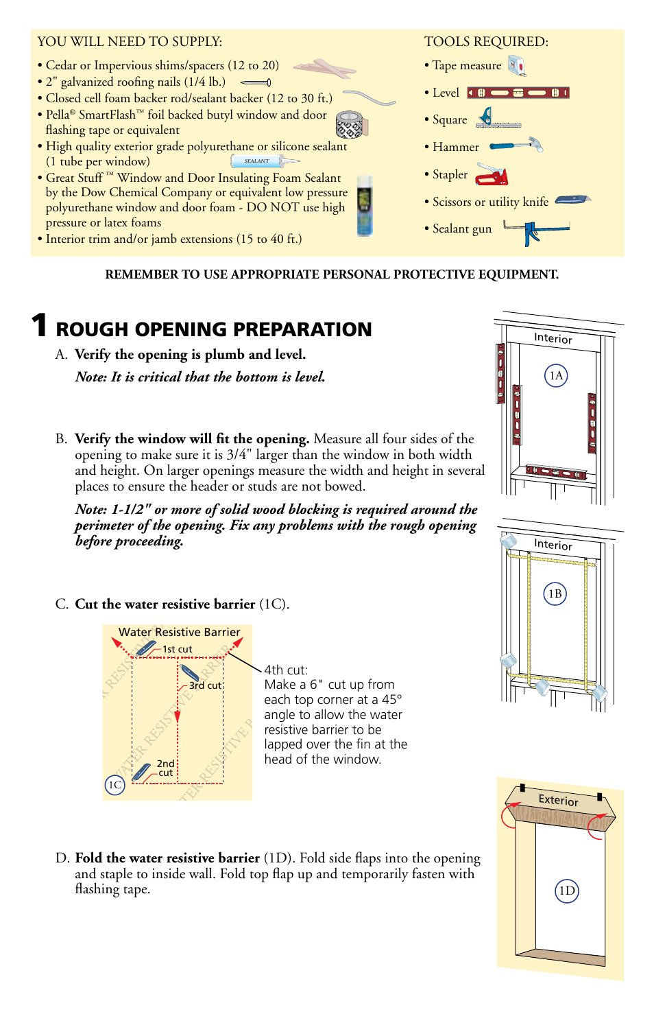 Rough opening preparation | Pella Double-Hung Window 802X0104 User Manual | Page 2 / 8
