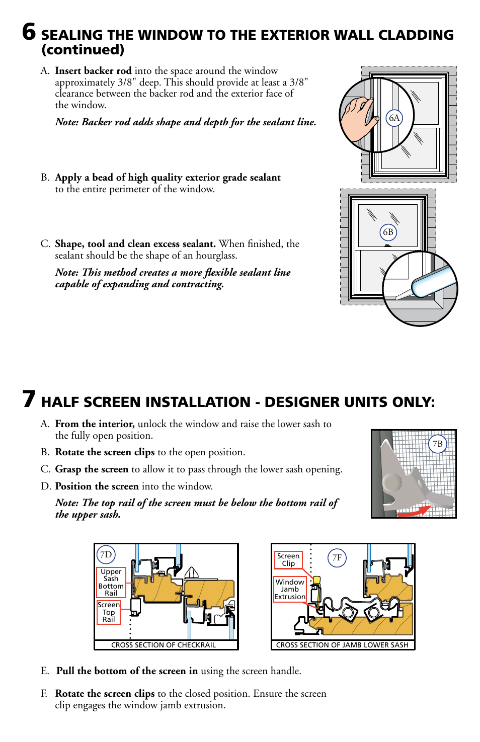 Half screen installation - designer units only | Pella Double-Hung Window 802X0104 User Manual | Page 7 / 8