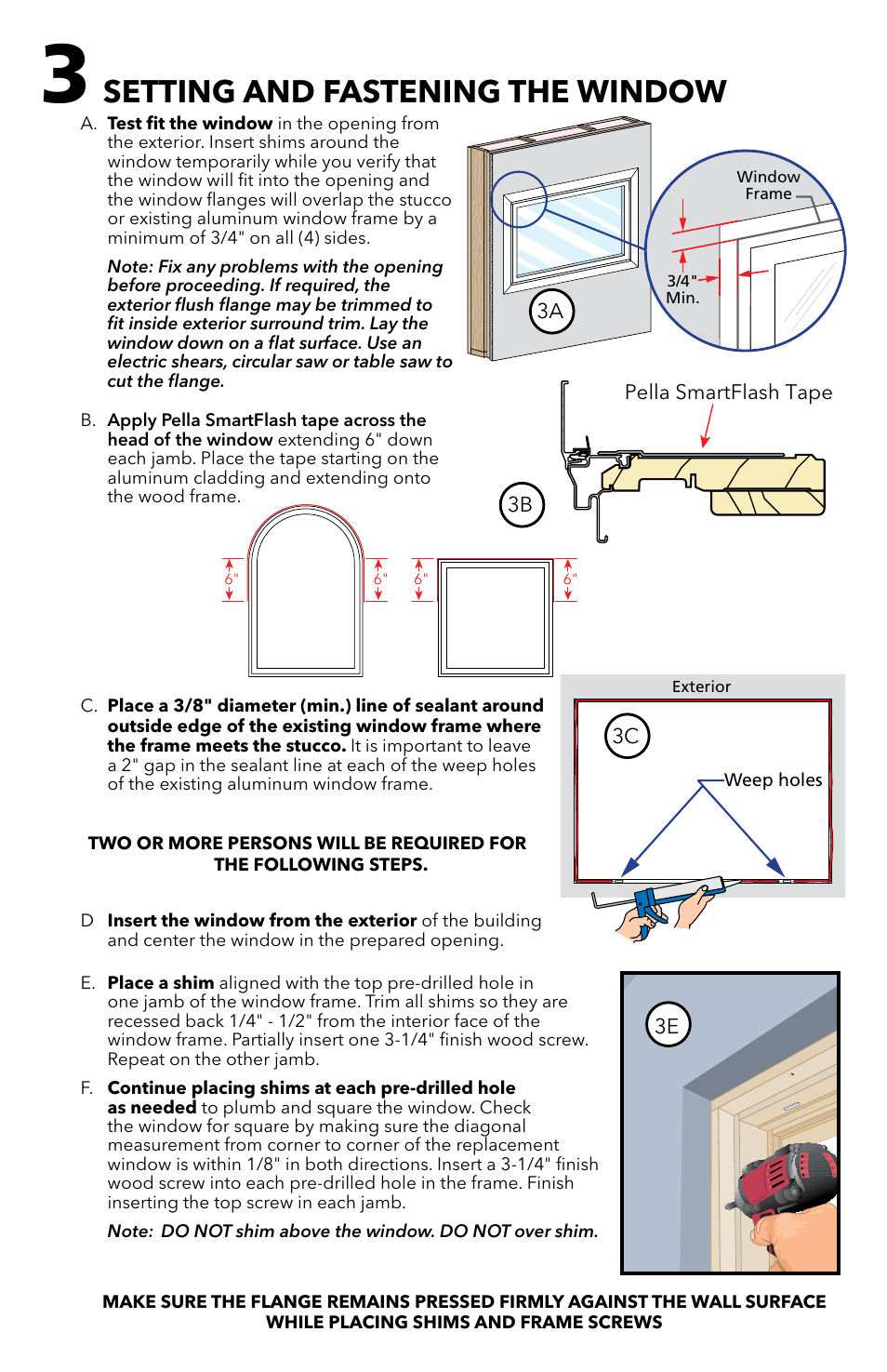 Setting and fastening the window | Pella Clad Windows with Flush Flange 81CP0101 User Manual | Page 6 / 9