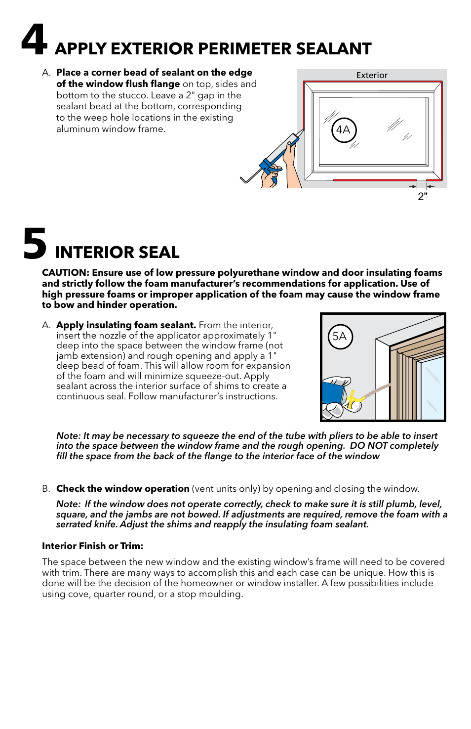Apply exterior perimeter sealant, Interior seal | Pella Clad Windows with Flush Flange 81CP0101 User Manual | Page 7 / 9