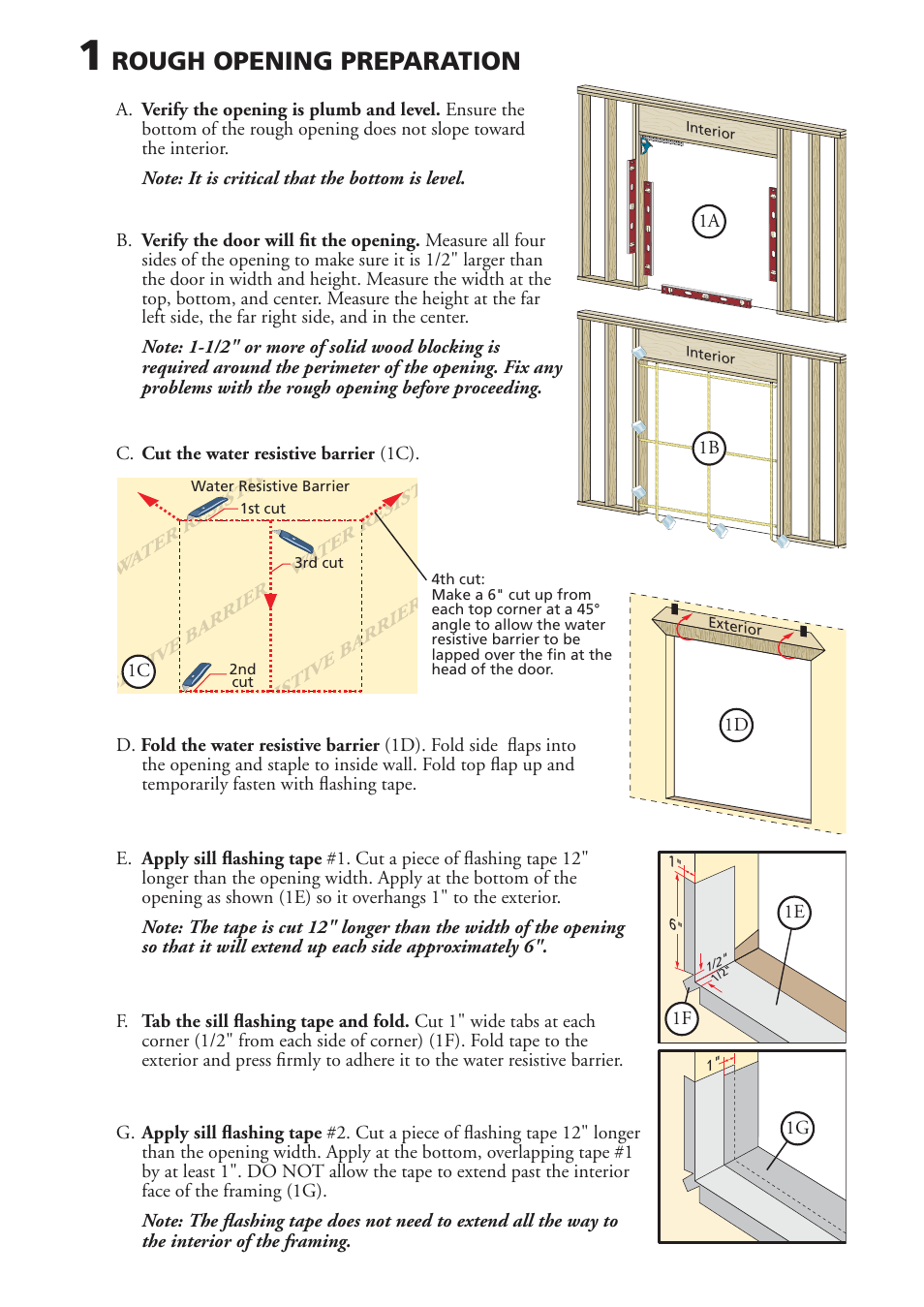 Rough opening preparation | Pella Sliding Patio Door V981553 User Manual | Page 2 / 9