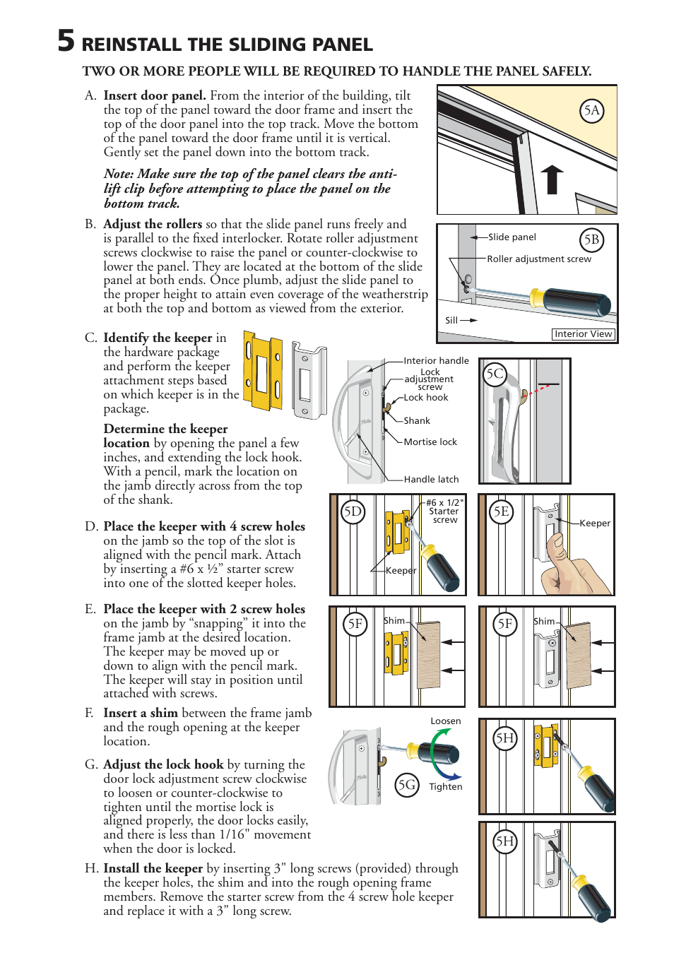 Reinstall the sliding panel | Pella Sliding Patio Door V981553 User Manual | Page 5 / 9