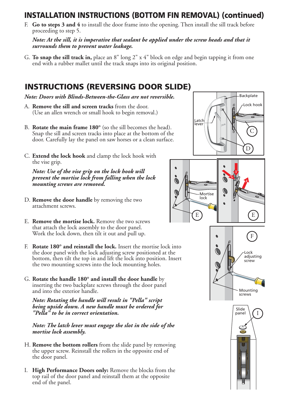Instructions (reversing door slide) | Pella Sliding Patio Door V981553 User Manual | Page 8 / 9