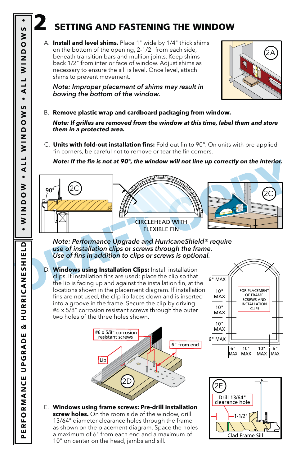 Setting and fastening the window, 2d 2e | Pella Performance Upgrade And HurricanesHield Impact Resistant For Fixed Frame Direct Set Windows 801U0103 User Manual | Page 3 / 10