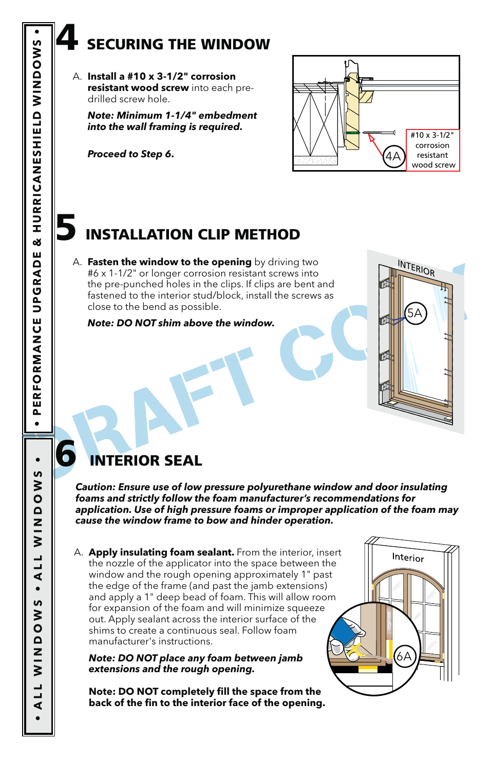 Securing the window, Installation clip method, Interior seal | Pella Performance Upgrade And HurricanesHield Impact Resistant For Fixed Frame Direct Set Windows 801U0103 User Manual | Page 7 / 10