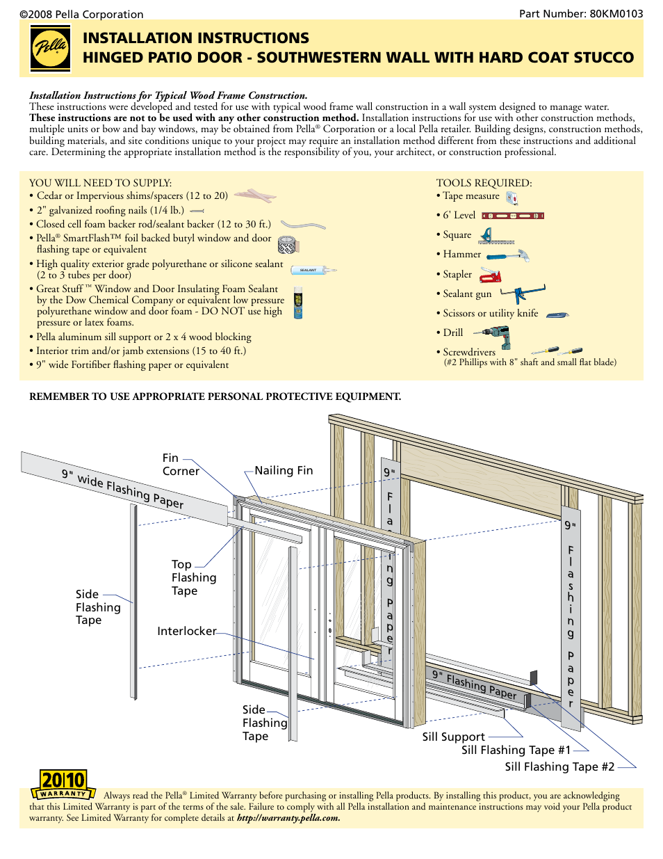 Pella HINGED PATIO DOOR - SOUTHWESTERN WALL WITH HARD COAT STUCCO 80KM0103 User Manual | 7 pages