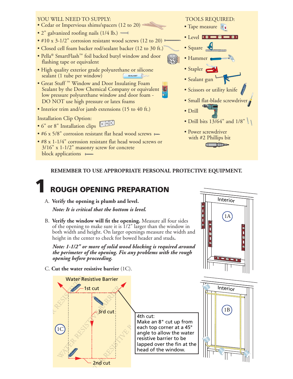 Rough opening preparation | Pella 80GY0102 User Manual | Page 2 / 10
