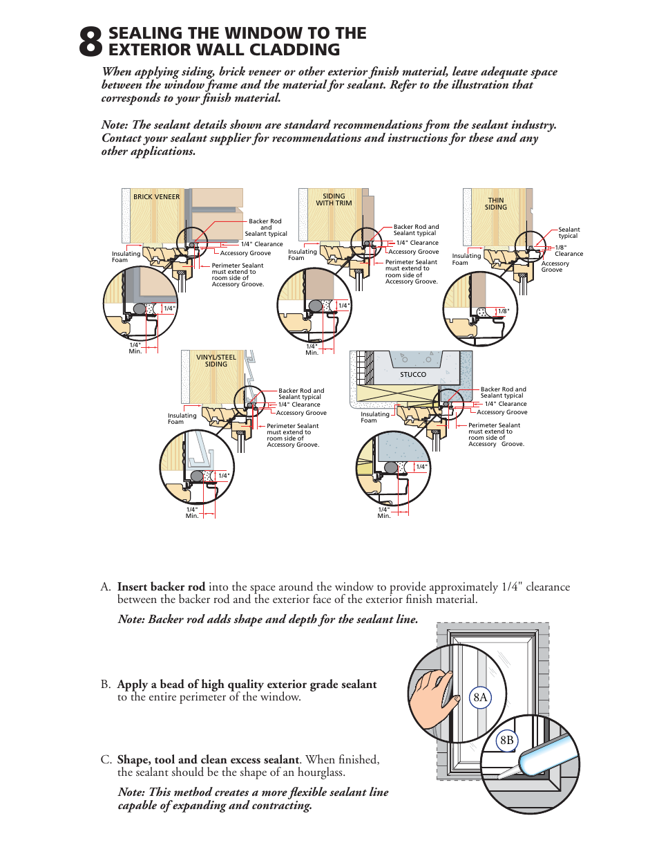 Sealing the window to the exterior wall cladding | Pella 80GY0102 User Manual | Page 8 / 10