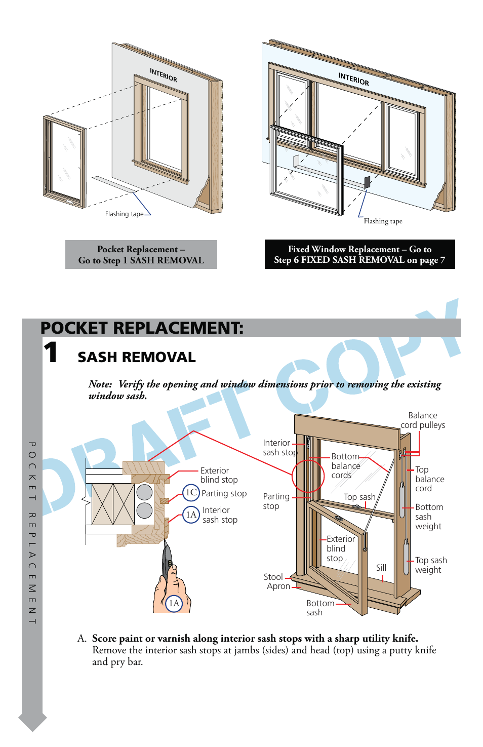Pocket replacement, Sash removal | Pella Precision Fit User Manual | Page 2 / 12