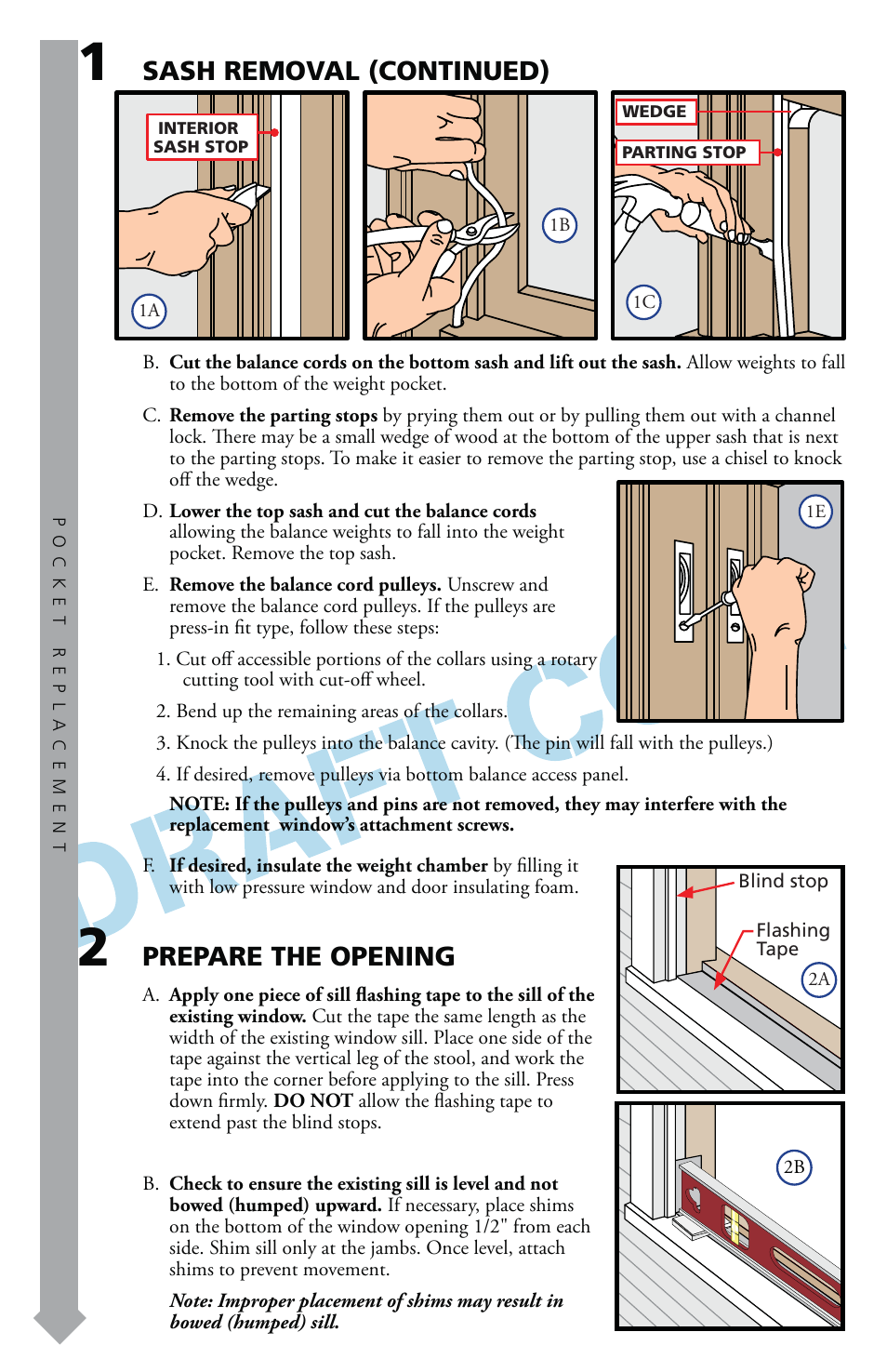Prepare the opening, Sash removal (continued) | Pella Precision Fit User Manual | Page 3 / 12