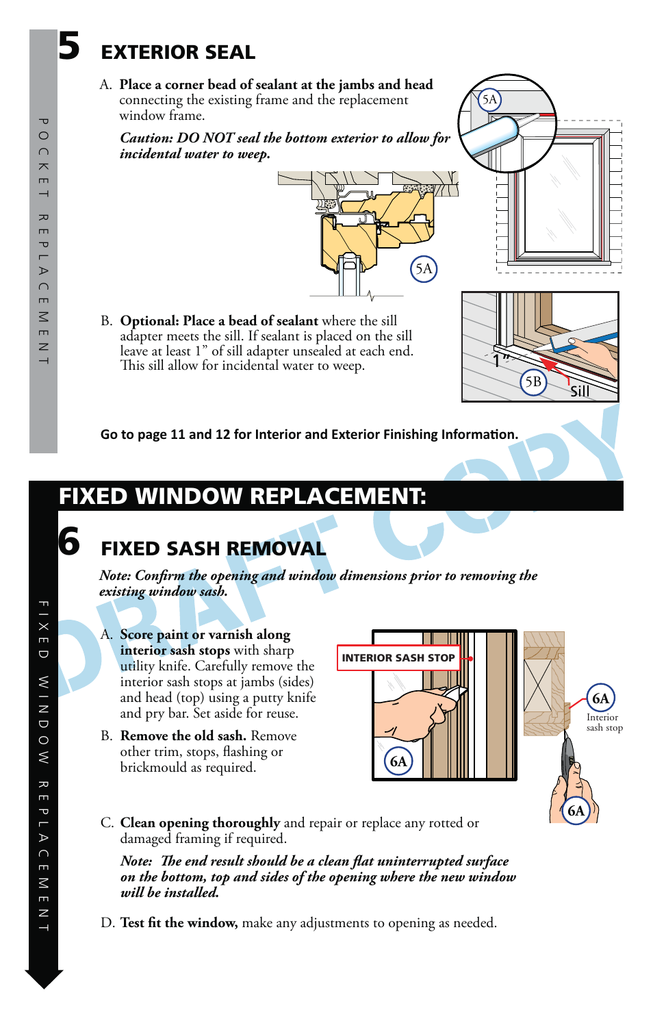 Fixed window replacement, Exterior seal, Fixed sash removal | Pella Precision Fit User Manual | Page 7 / 12
