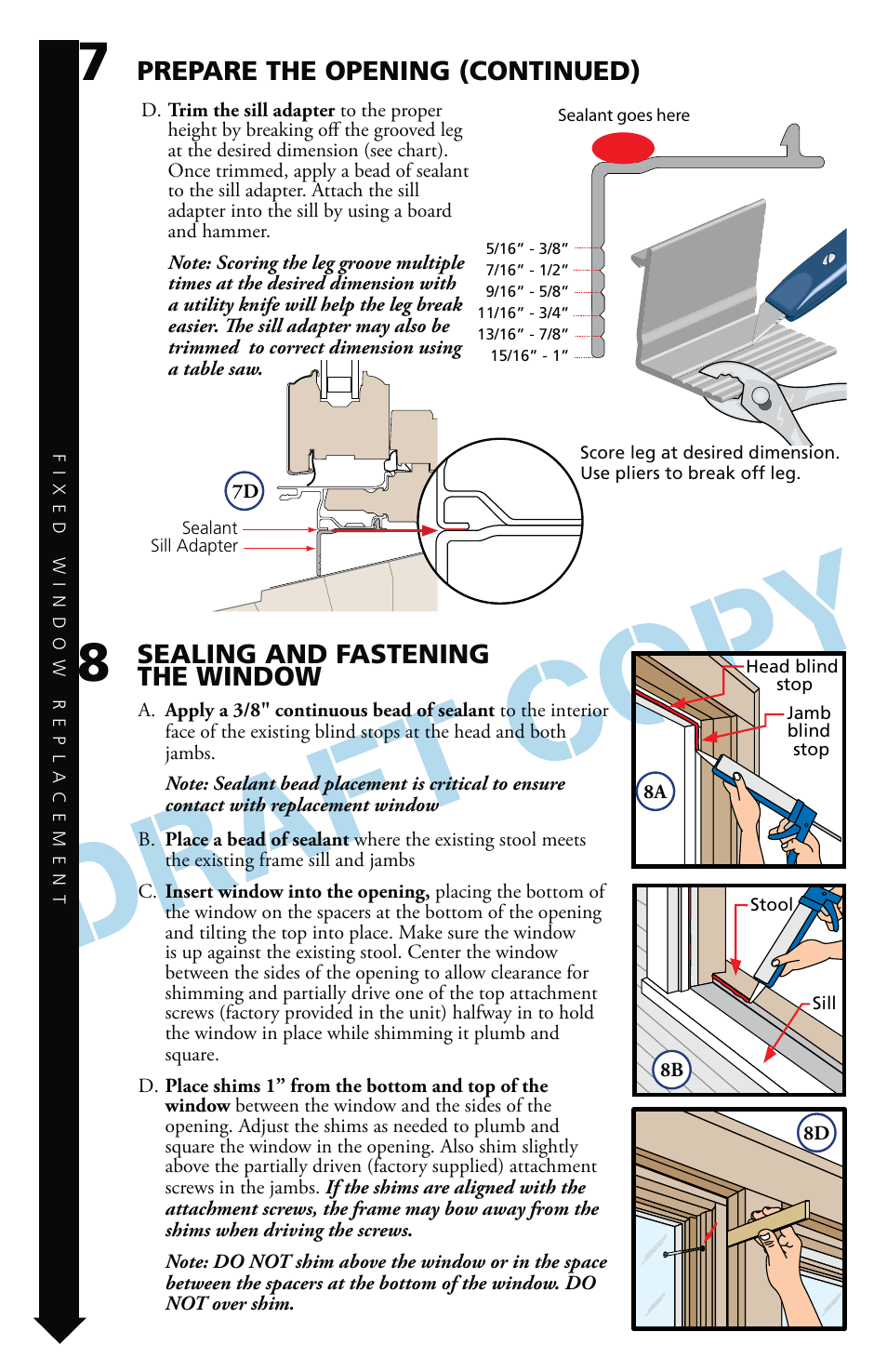 Prepare the opening (continued), Sealing and fastening the window | Pella Precision Fit User Manual | Page 9 / 12