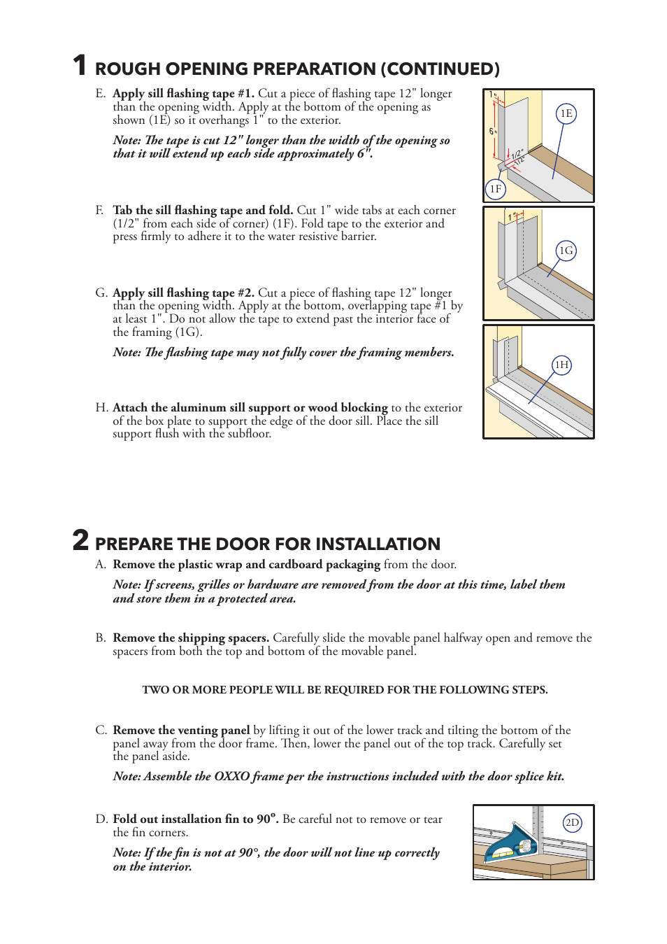 Prepare the door for installation, Rough opening preparation (continued) | Pella 801W0103 User Manual | Page 3 / 8