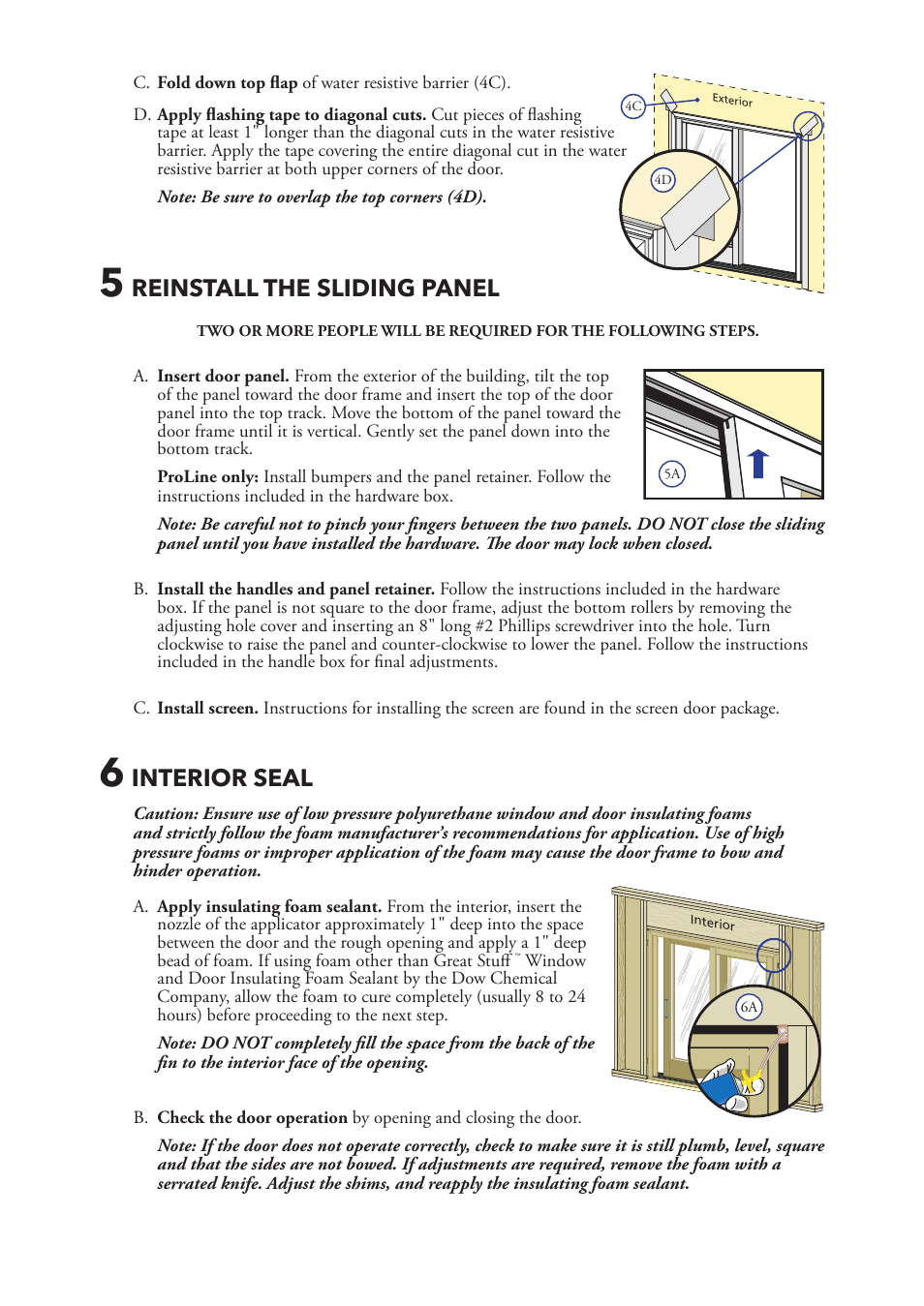 Interior seal, Reinstall the sliding panel | Pella 801W0103 User Manual | Page 6 / 8