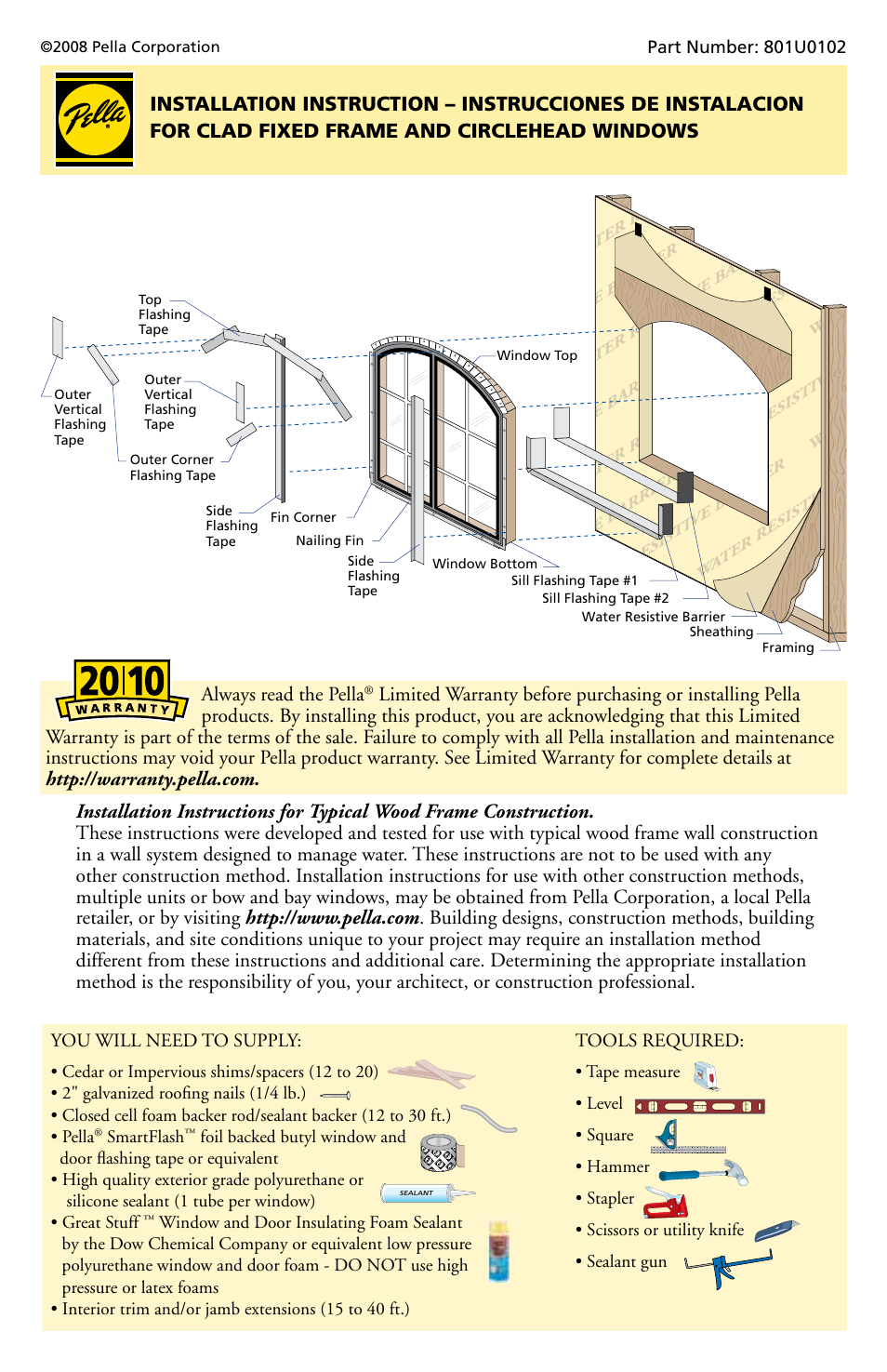 Pella Typical Wood Frame Construction 801U0102 User Manual | 8 pages