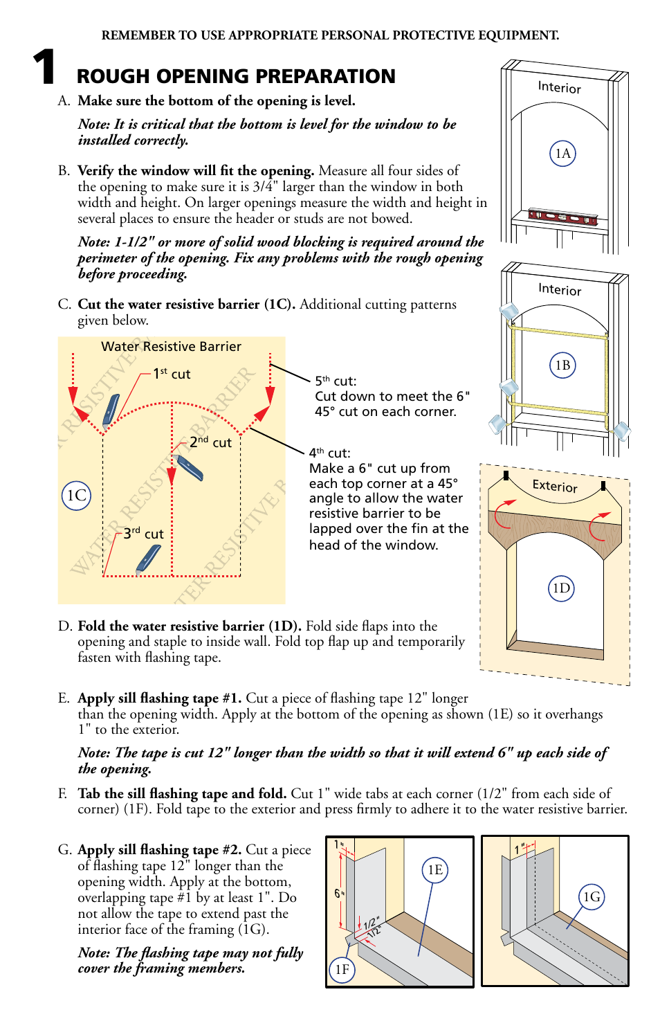 Rough opening preparation | Pella Typical Wood Frame Construction 801U0102 User Manual | Page 2 / 8