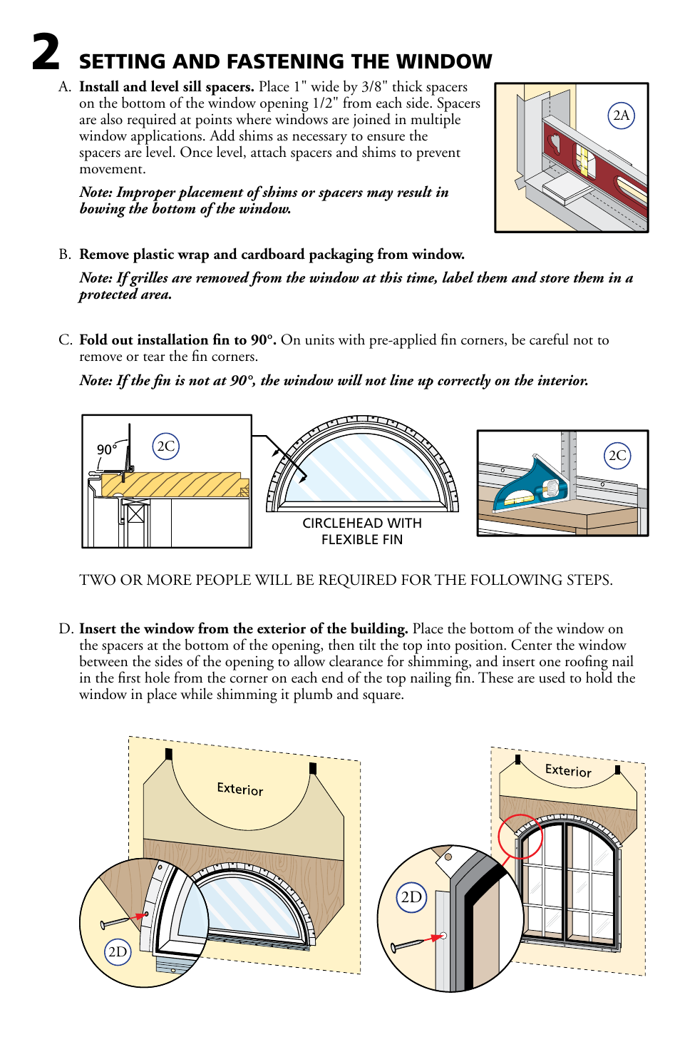Setting and fastening the window | Pella Typical Wood Frame Construction 801U0102 User Manual | Page 3 / 8