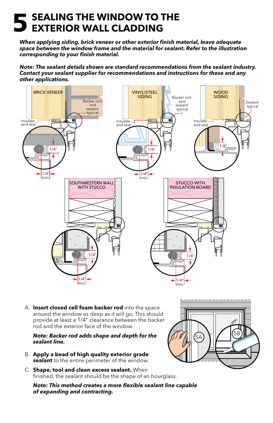 Sealing the window to the exterior wall cladding | Pella SLIDING User Manual | Page 5 / 7