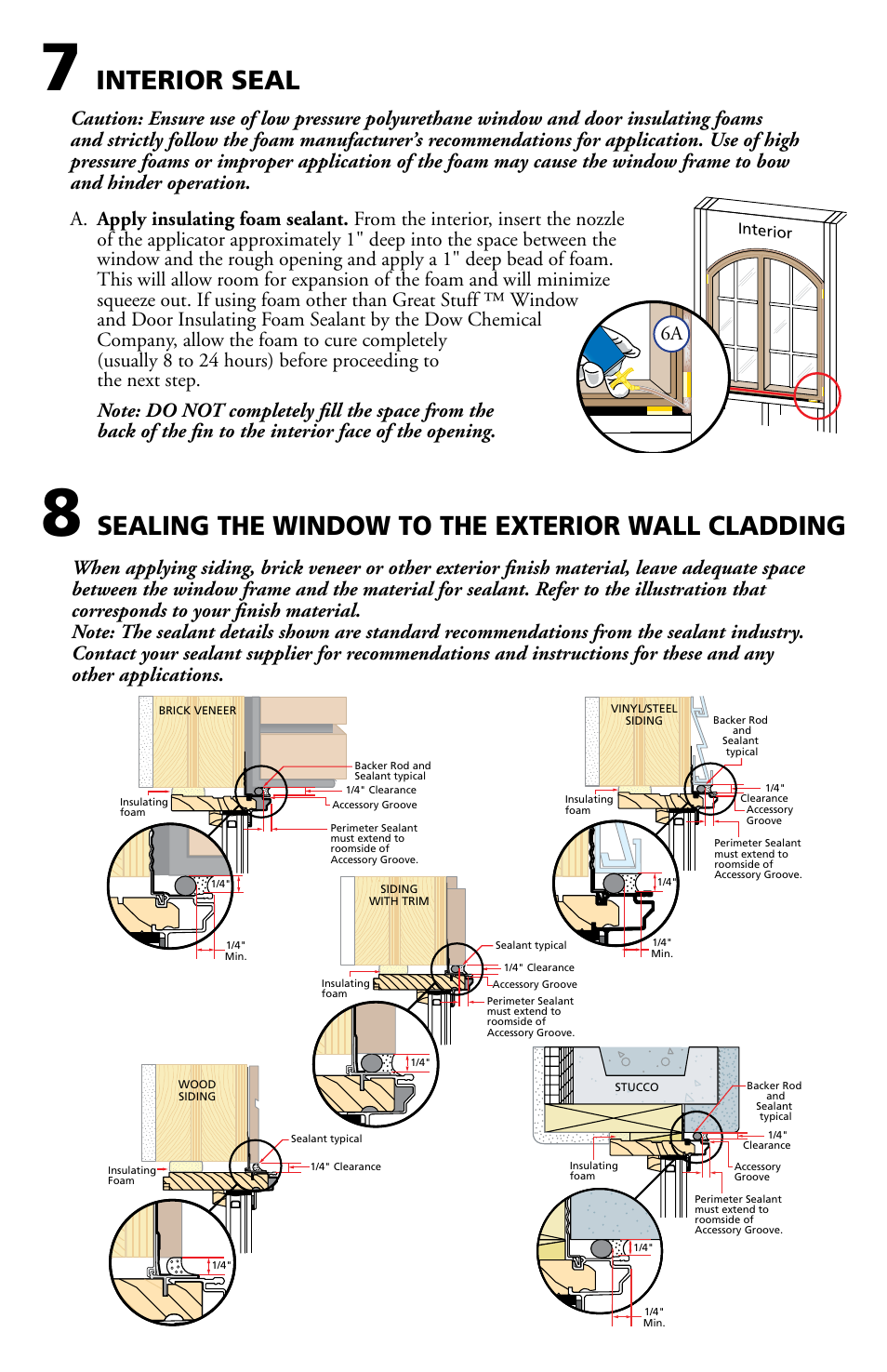 Sealing the window to the exterior wall cladding, Interior seal | Pella 80GZ0102 User Manual | Page 7 / 9