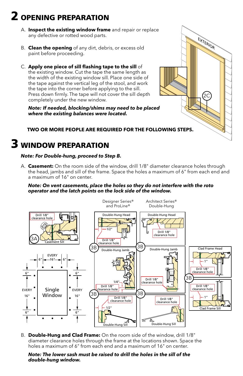 Exterior, Opening preparation, Window preparation | Pella 80WX0101 User Manual | Page 3 / 8