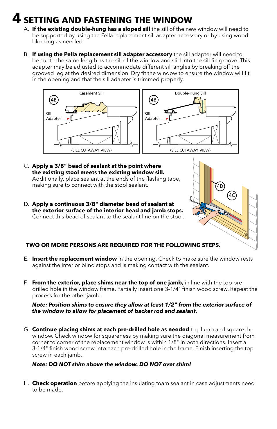 Setting and fastening the window | Pella 80WX0101 User Manual | Page 4 / 8