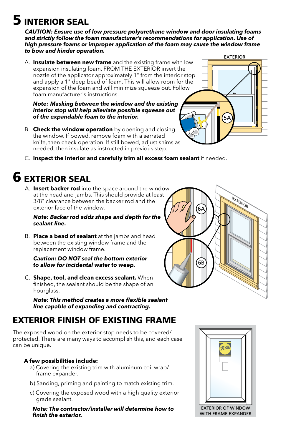 Interior seal, Exterior seal, Exterior finish of existing frame | Pella 80WX0101 User Manual | Page 5 / 8