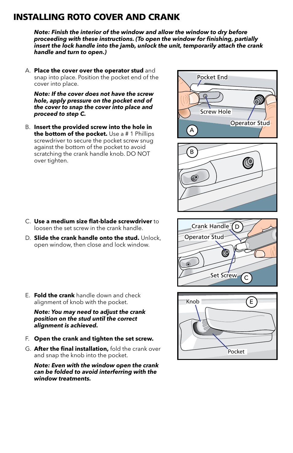 Installing roto cover and crank | Pella 80WX0101 User Manual | Page 7 / 8